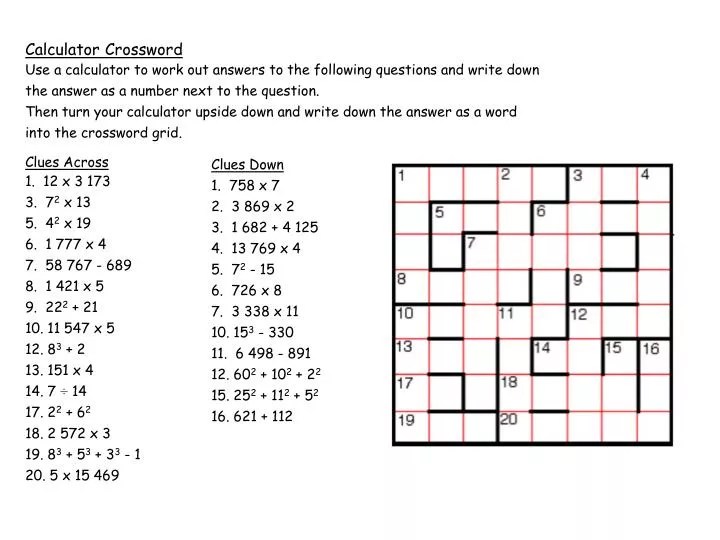 Ppt - Calculator Crossword Powerpoint Presentation, Free Download - Id:5756667