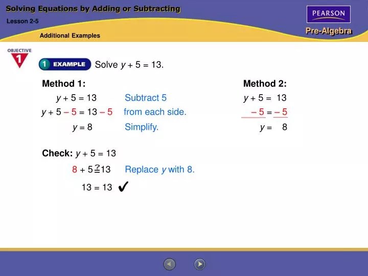 PPT - Solving Equations by Adding or Subtracting PowerPoint