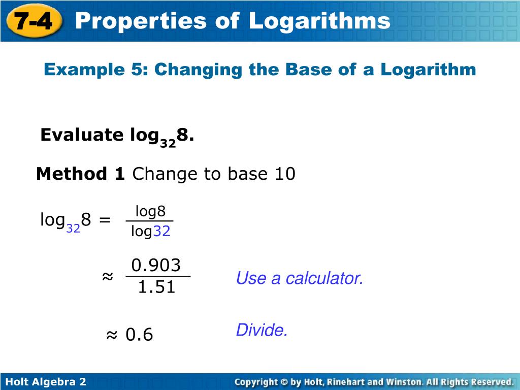 PPT Use properties to simplify logarithmic expressions. Translate