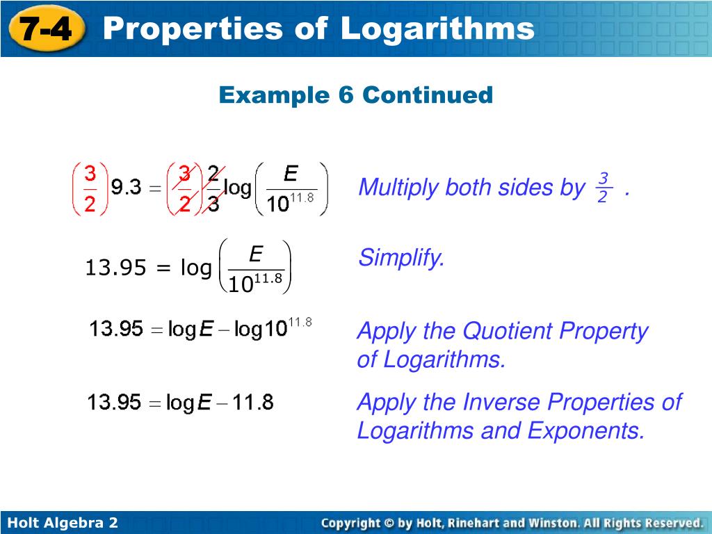 PPT Use properties to simplify logarithmic expressions. Translate