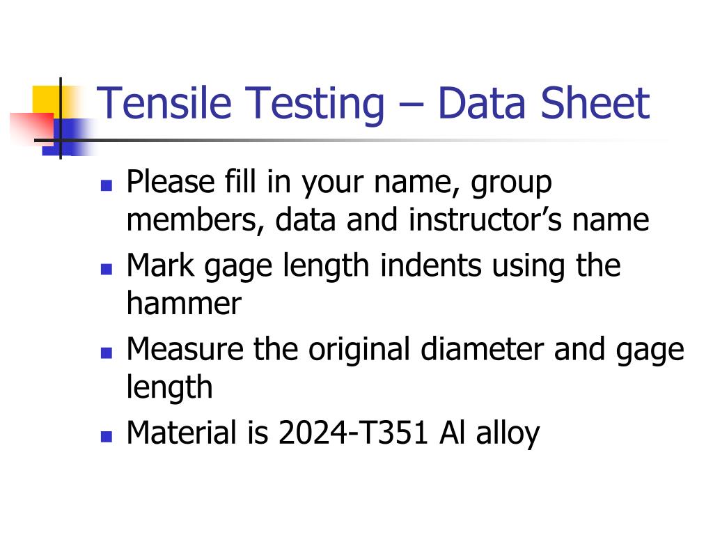 PPT Tensile Testing Data Sheet PowerPoint Presentation, free