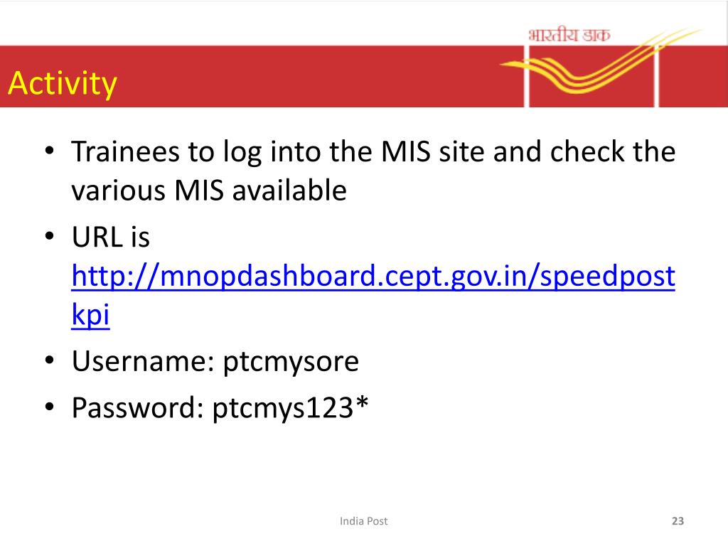 PPT Monitoring of Mails through Performance Tool ( Speed Post, Regd