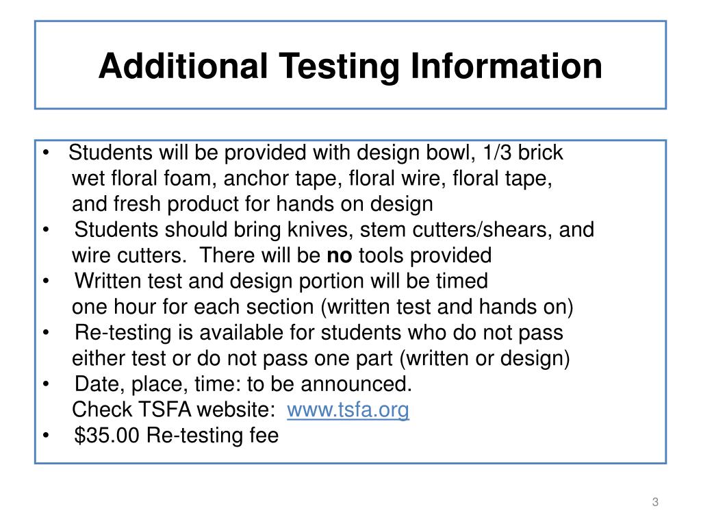 PPT Power Point Presentation for the High School Floral Certification Testing of the