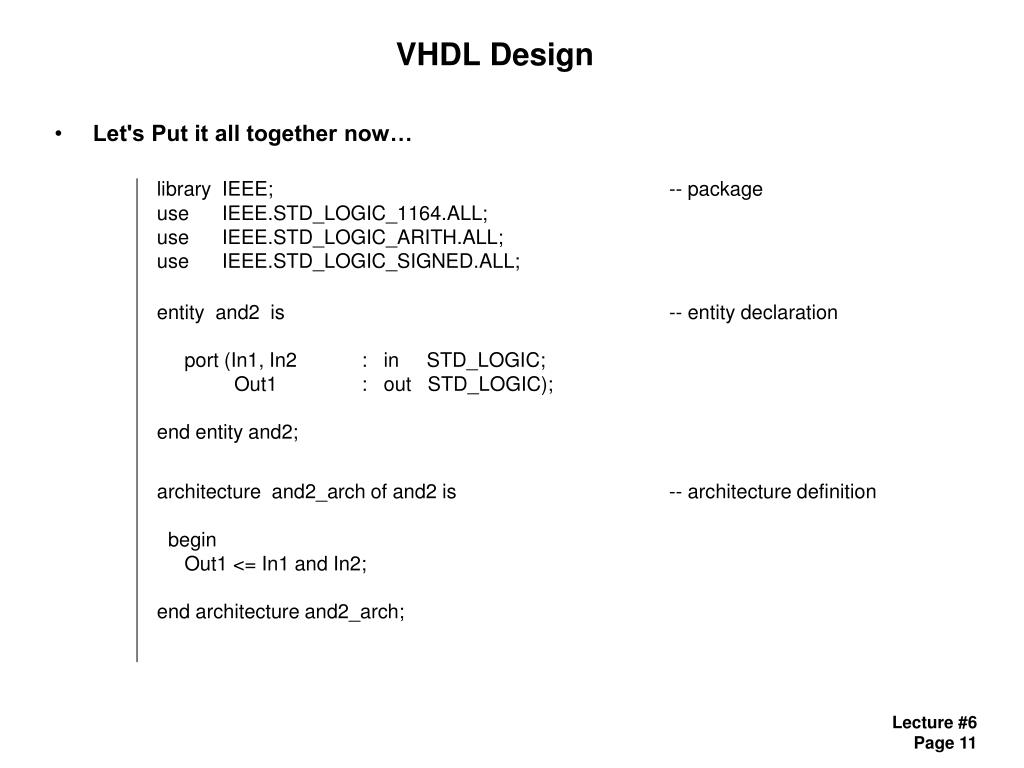 PPT Lecture 6 Agenda VHDL Architecture VHDL Packages