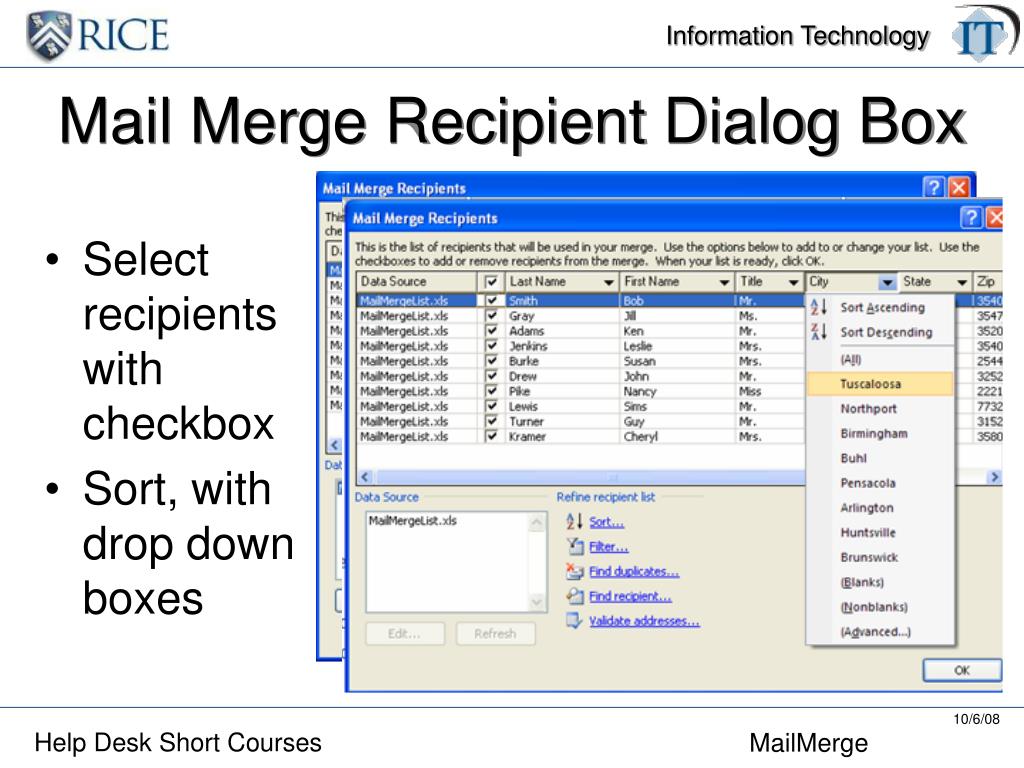 PPT MS Word 2007/8 Mail Merge PowerPoint Presentation, free download
