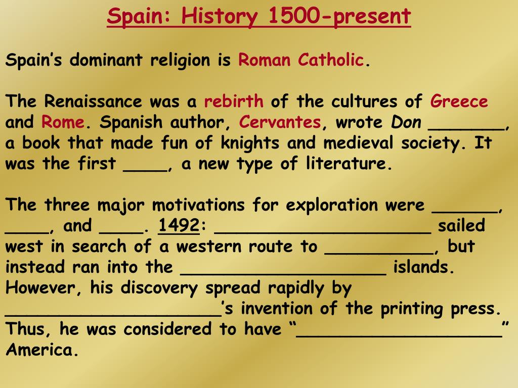 PPT Spain History 1500present Spain’s dominant religion is ____________. PowerPoint