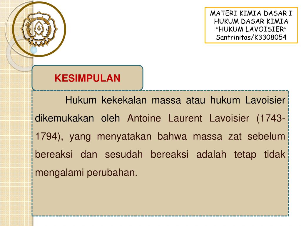 PPT HUKUM KEKEKALAN MASA (HUKUM LAVOISIER) PowerPoint