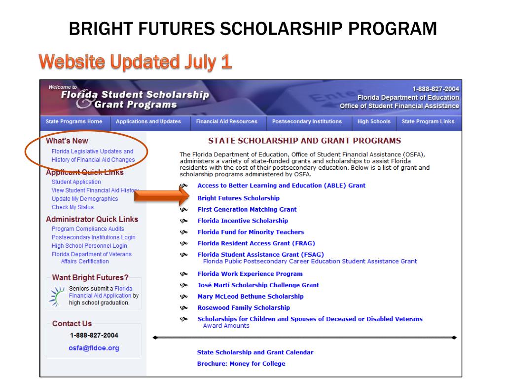 PPT Bright Futures (BF) Scholarship Program Initial Eligibility