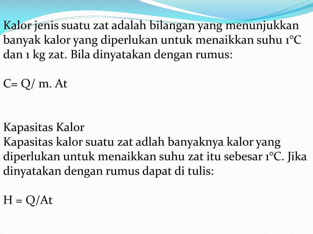 Kalor Yang Diperlukan Untuk Menaikkan Suhu Benda