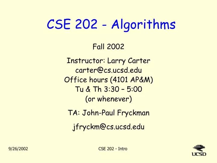 cse 100 ucsd spring 2023 PPT CSE 202 Algorithms PowerPoint Presentation, free download ID