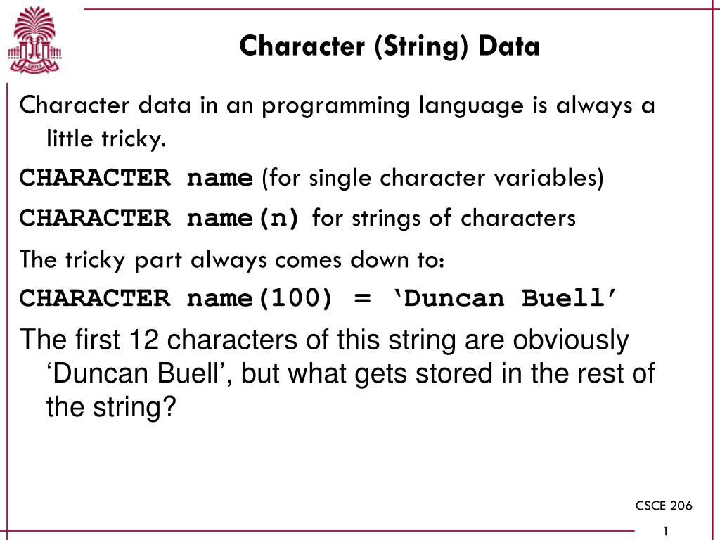 PPT Character (String) Data PowerPoint Presentation, free download