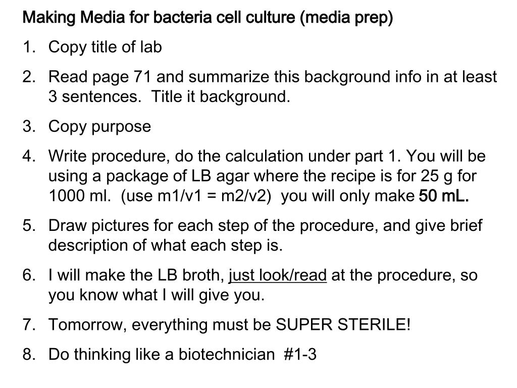 PPT Making Media for bacteria cell culture (media prep) Copy title of