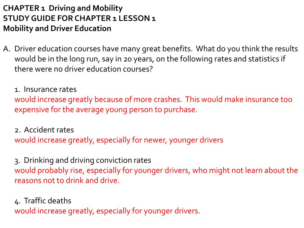 PPT CHAPTER 1 Driving and Mobility STUDY GUIDE FOR CHAPTER 1 LESSON 1