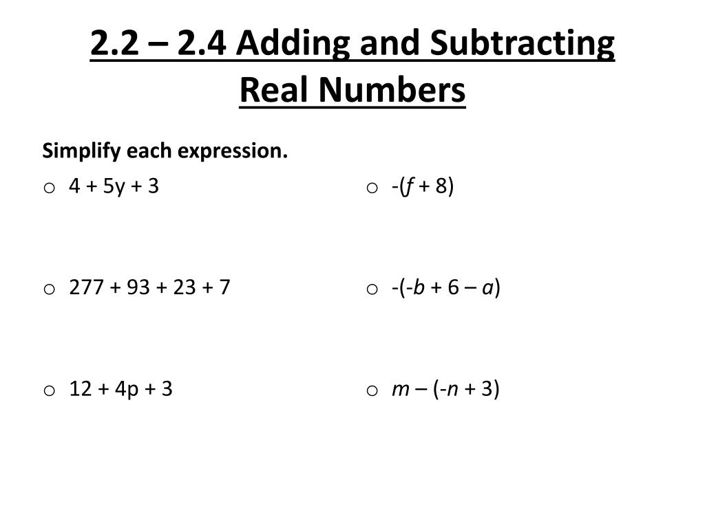 PPT 2.2 2.4 Adding and Subtracting Real Numbers PowerPoint