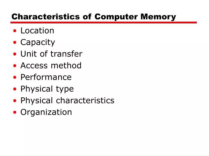 PPT Characteristics of Computer Memory PowerPoint Presentation, free