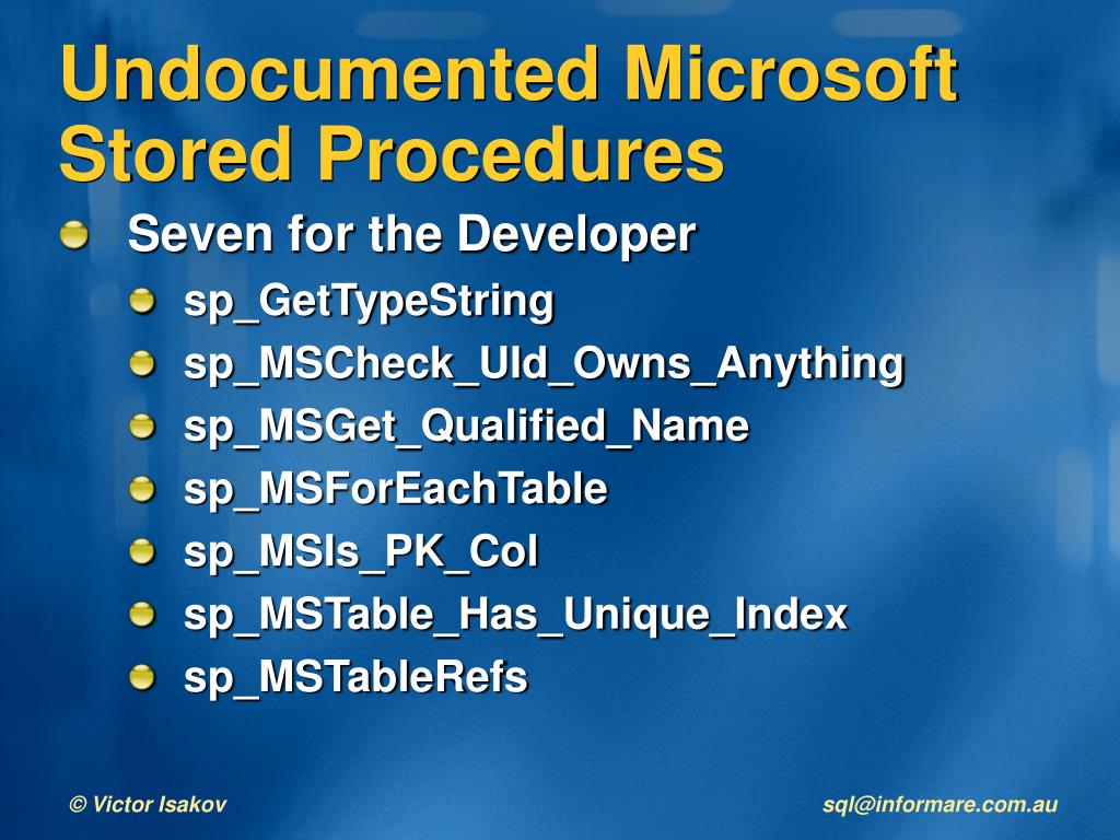 PPT SQL Server Stored Procedures Architecture & Performance