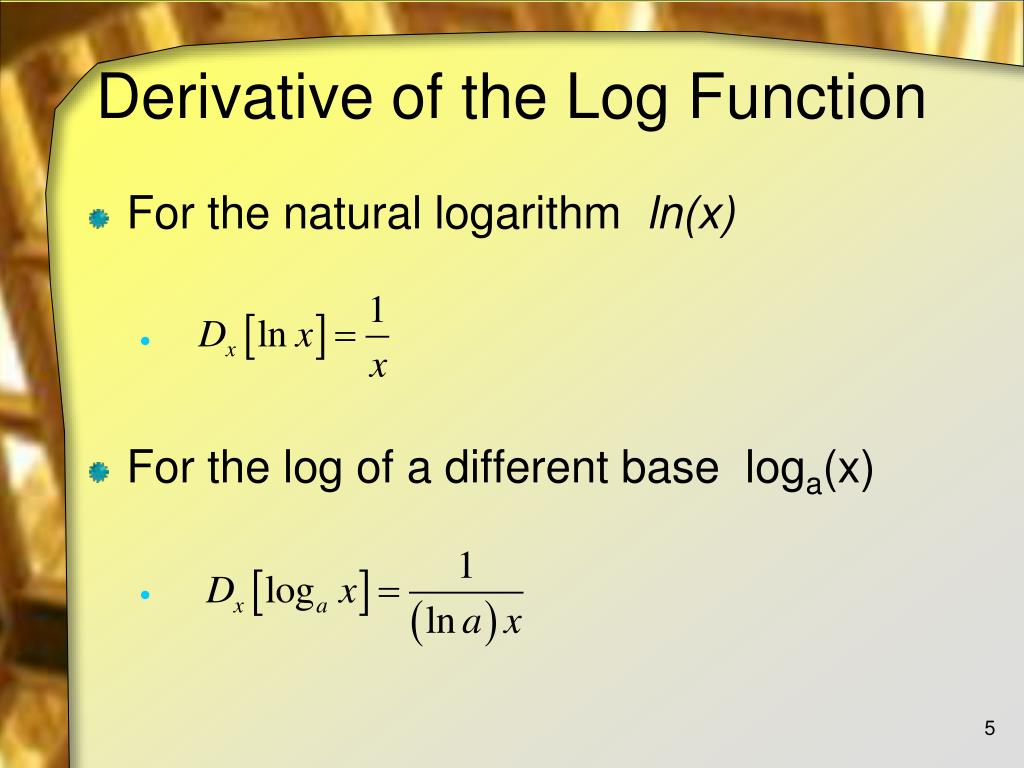 PPT Derivatives of Log Functions PowerPoint Presentation, free