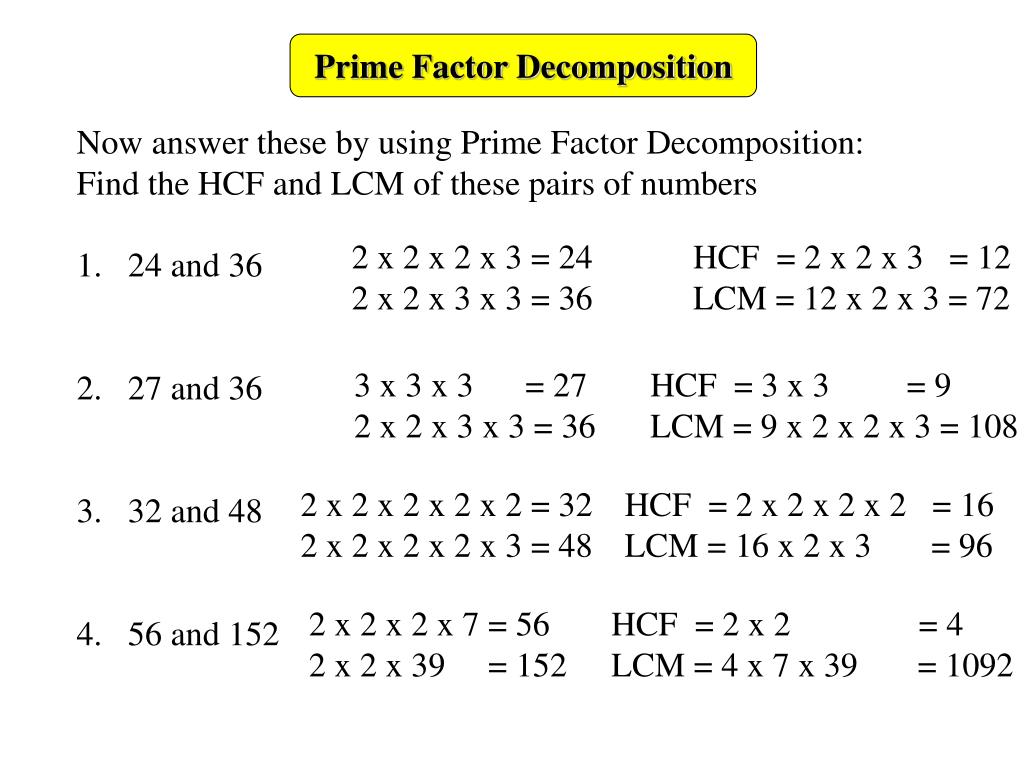 PPT Finding the LCM and HCF using Prime Factor