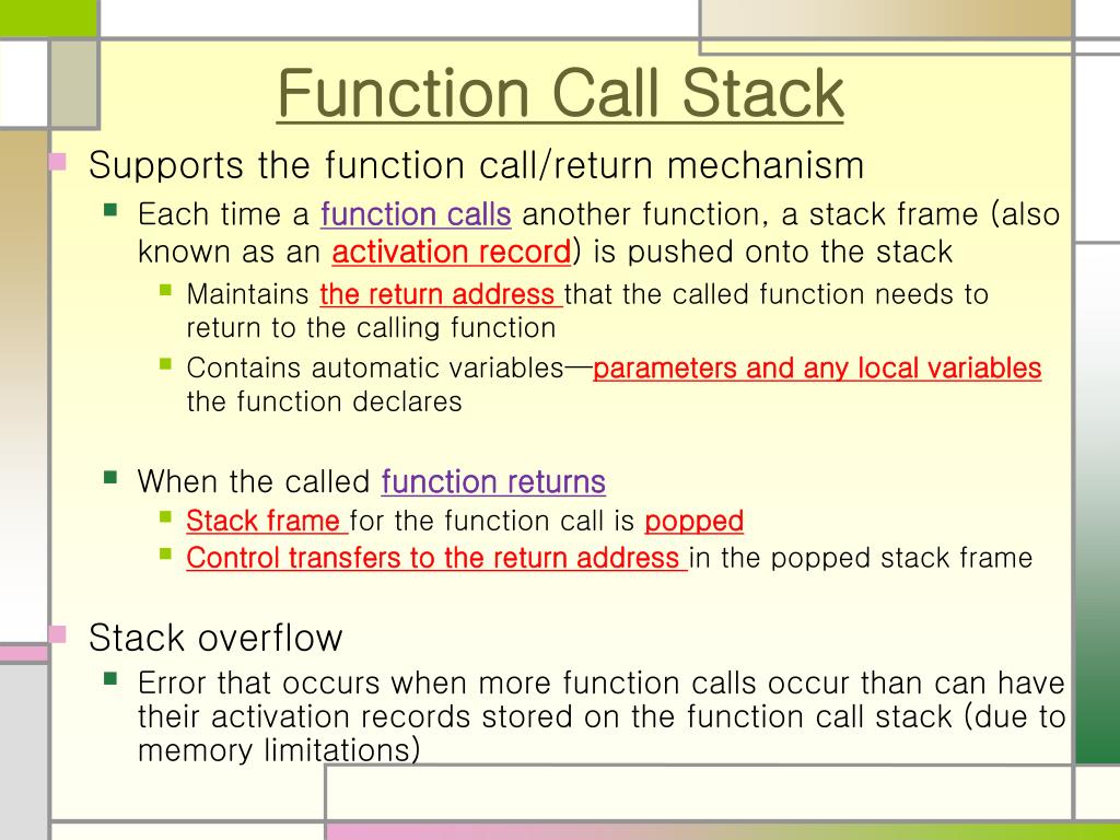 PPT Function Call Stack and Activation Frame PowerPoint Presentation