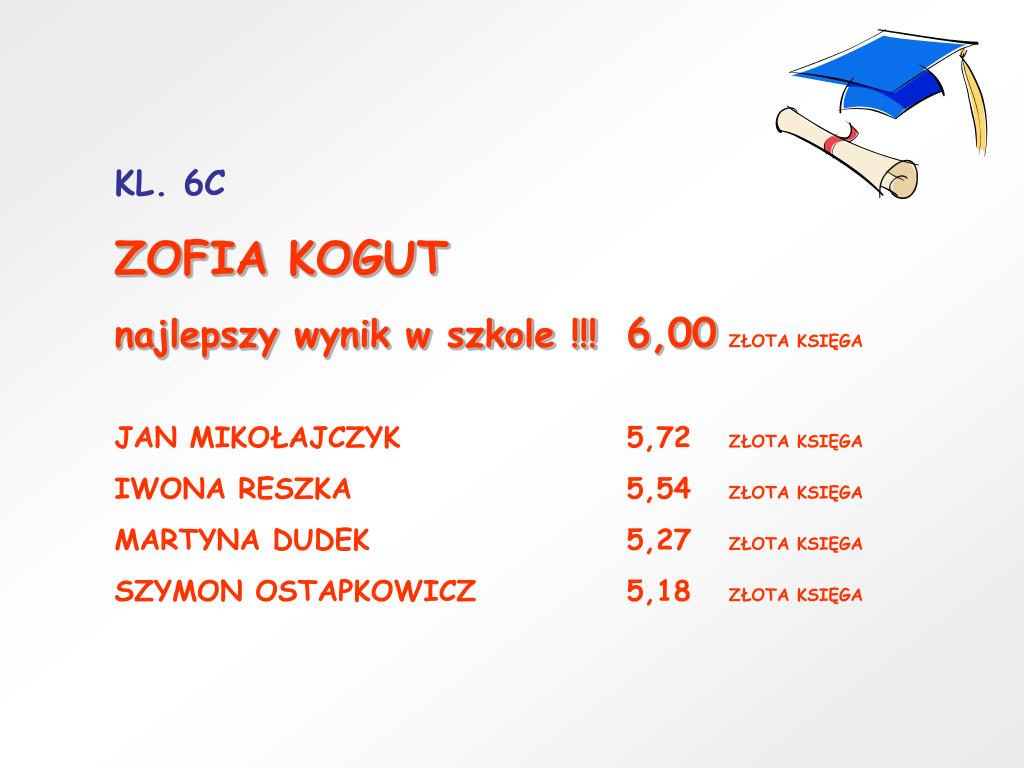 PPT WYNIKI KLASYFIKACJI ROCZNEJ W KLASACH 46 w r.szk. 2012/2013