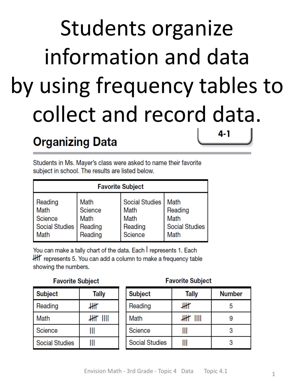 PPT Students organize information and data by using frequency tables