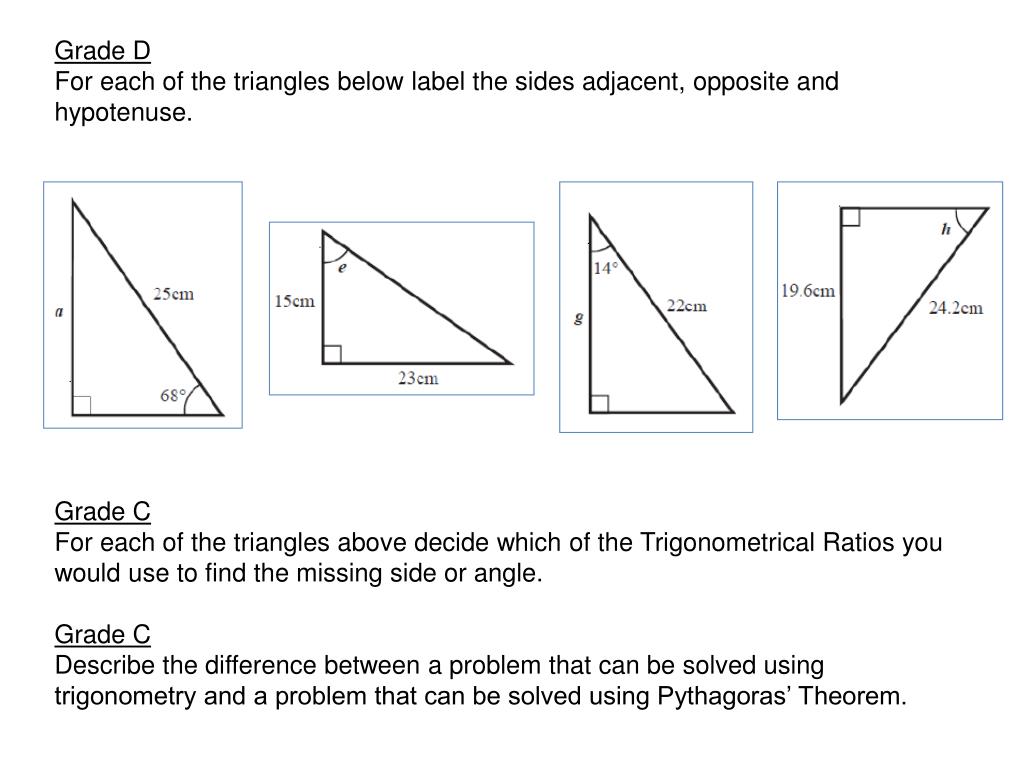 PPT - Grade D For each of the triangles below label the sides adjacent