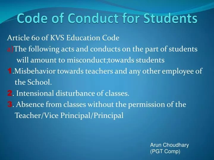 PPT Code of Conduct for Students PowerPoint Presentation, free
