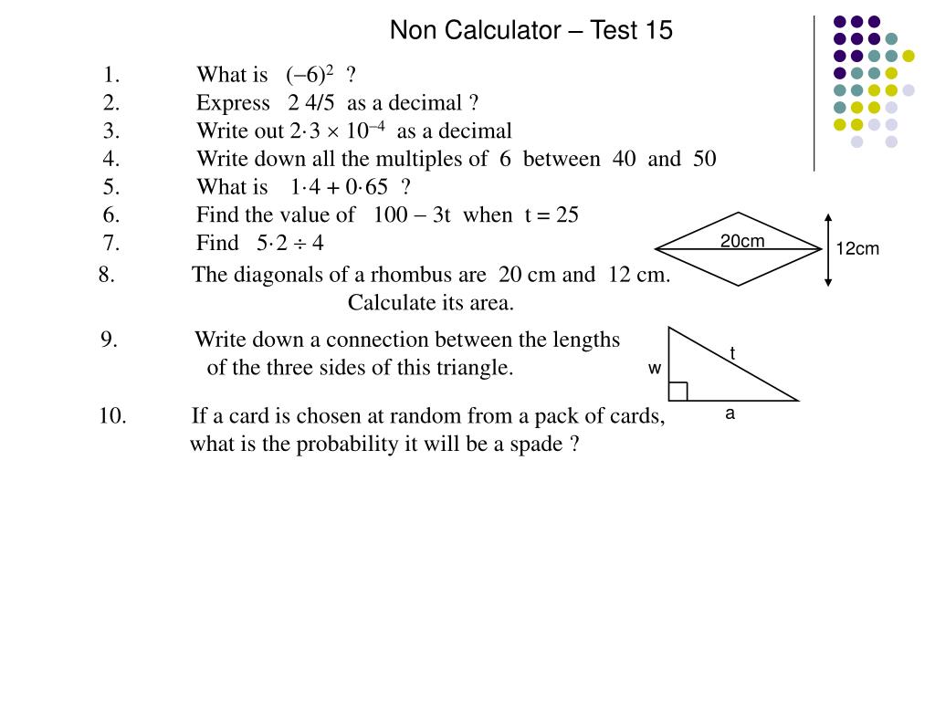 PPT Non Calculator Tests PowerPoint Presentation, free download ID