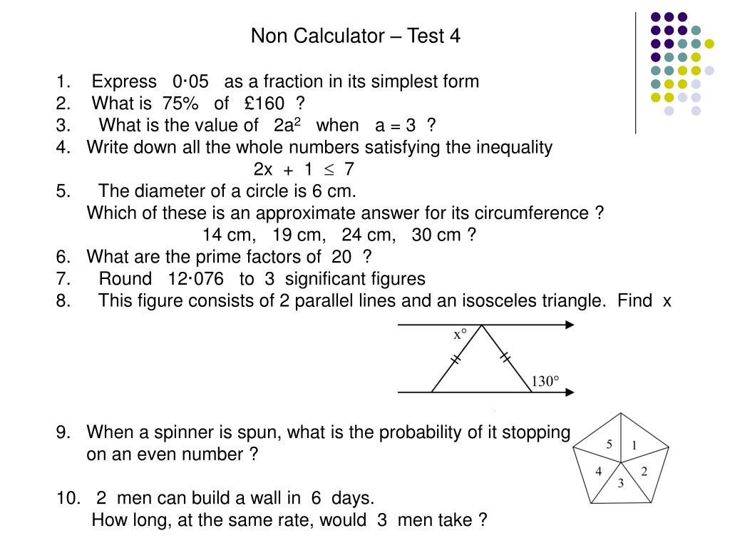 PPT Non Calculator Tests PowerPoint Presentation, free download ID