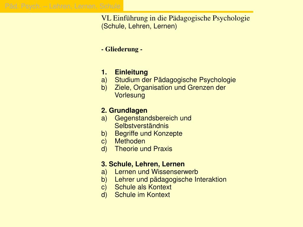 PPT VL Einführung in die Pädagogische Psychologie