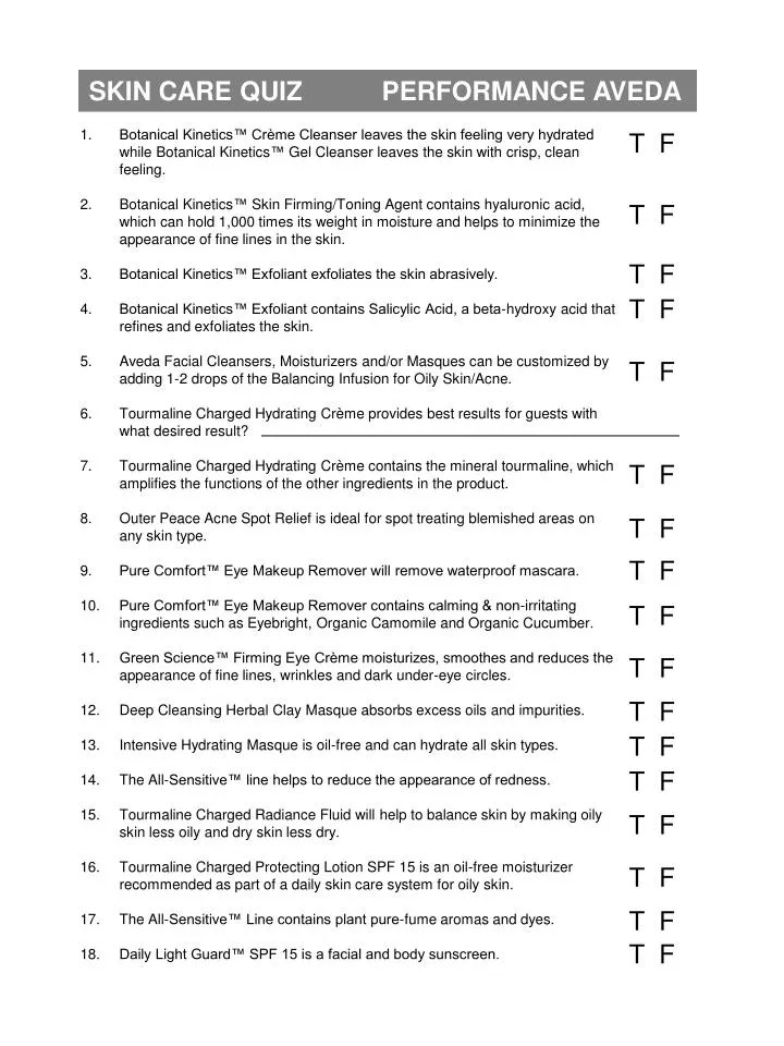 PPT SKIN CARE QUIZ PERFORMANCE AVEDA PowerPoint Presentation, free