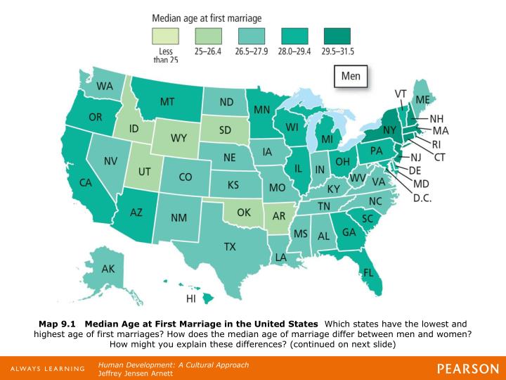 Age Of First Marriage By State Map PPT Emerging Adulthood PowerPoint Presentation ID6236533