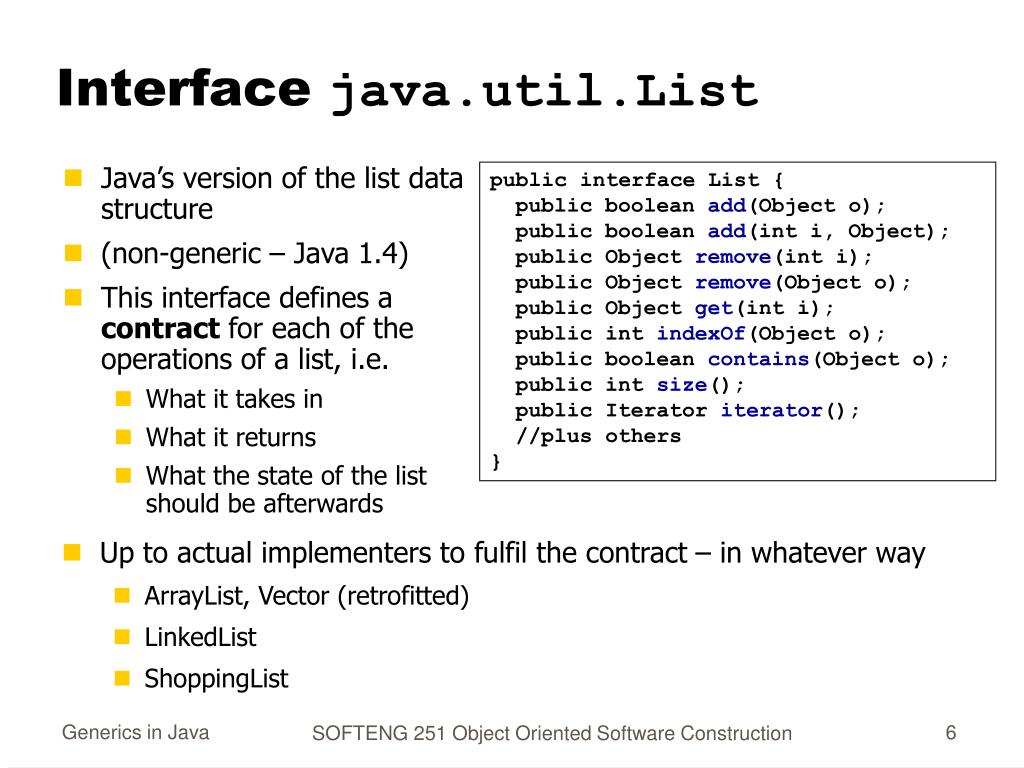 PPT Java Interfaces, Lists and Generics essentials PowerPoint