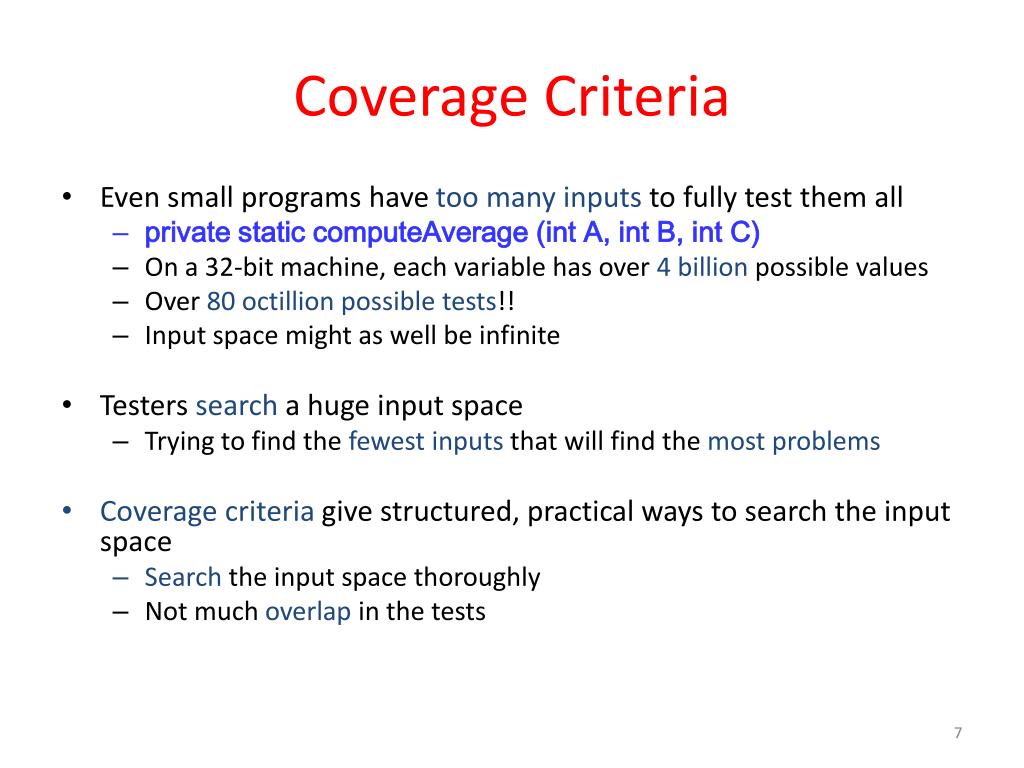 PPT COVERAGE CRITERIA FOR TESTING PowerPoint Presentation, free