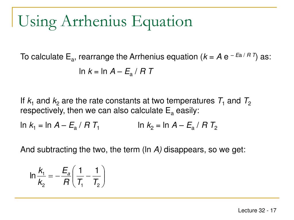 PPT CHEM1612 Pharmacy Week 11 Arrhenius Equation