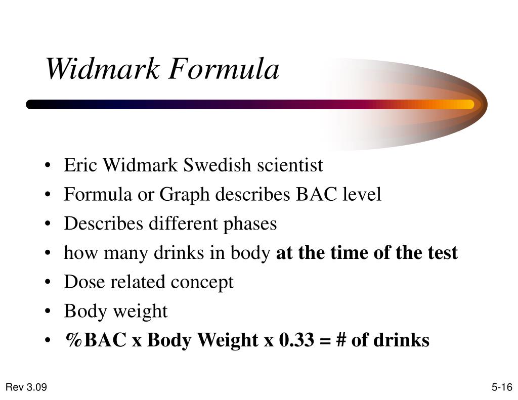Widmark Equation How to determine alcohol content. How to Calculate