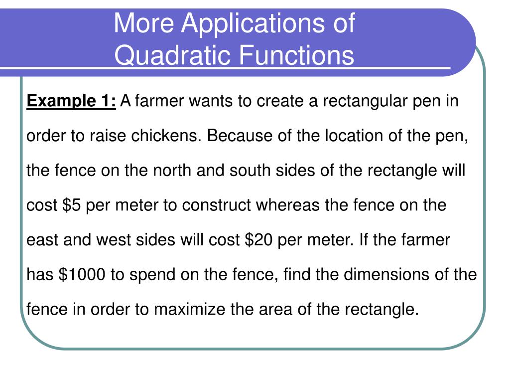 PPT More Applications of Quadratic Functions PowerPoint Presentation