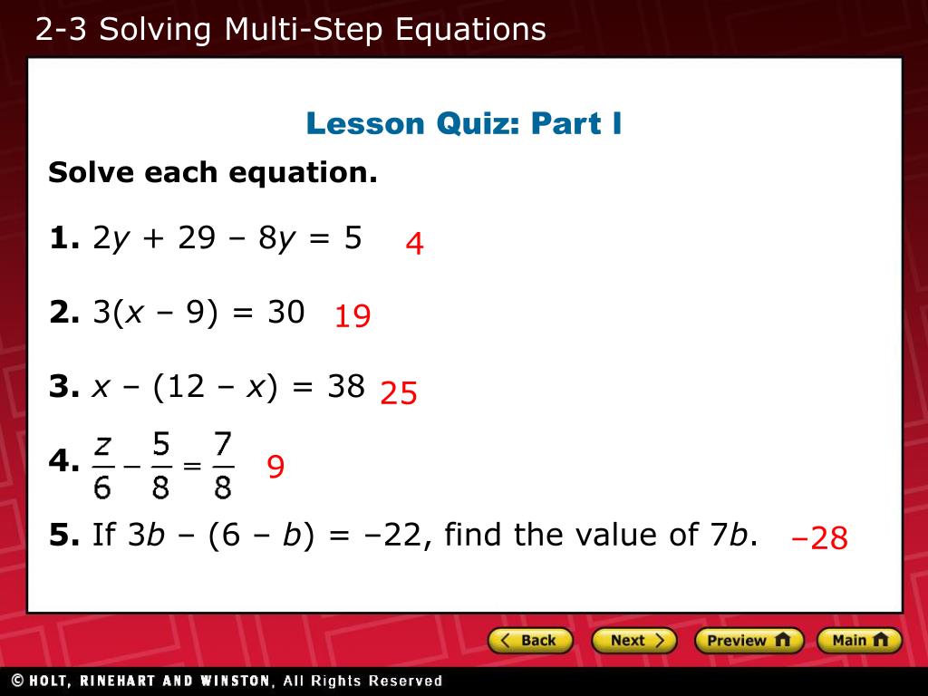 PPT - 2-1 Solving One-Step Equations 2-2 Solving Two-Step Equations 2-3
