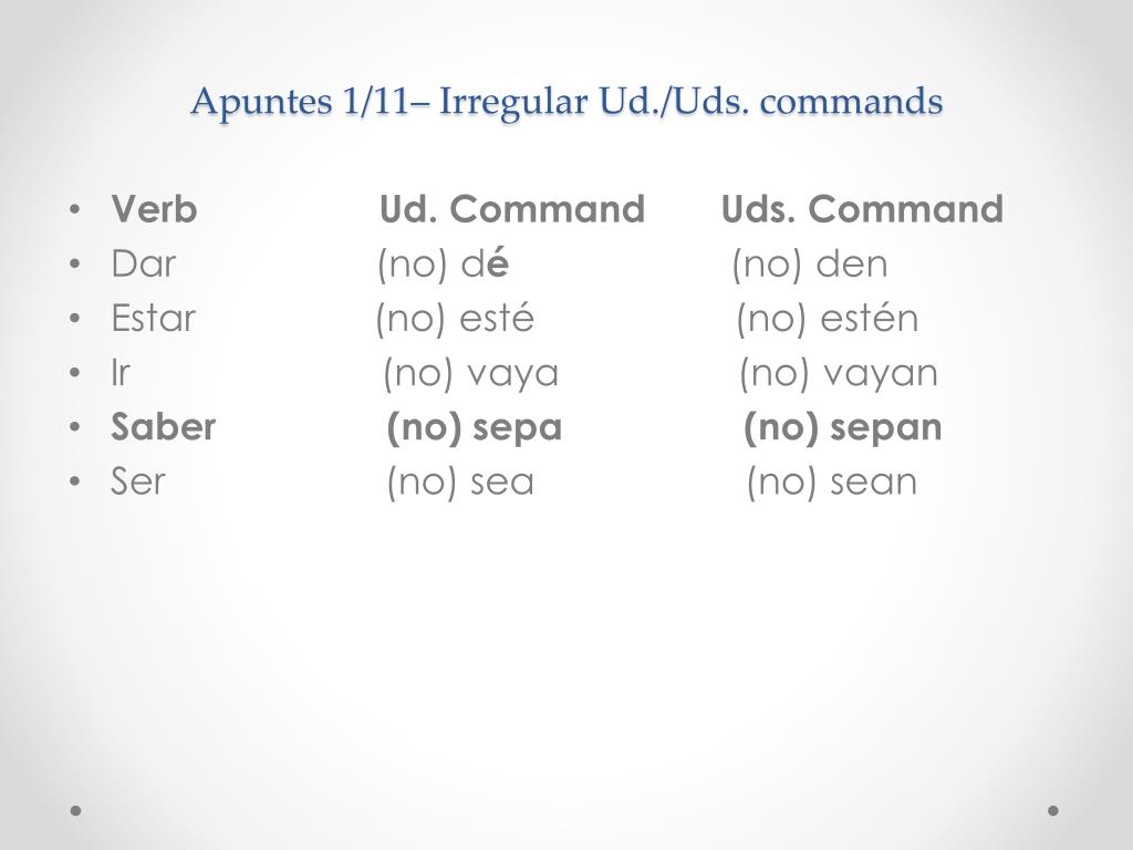 PPT Español III Los mandatos formales ( Ud ., Uds .) y nosotros