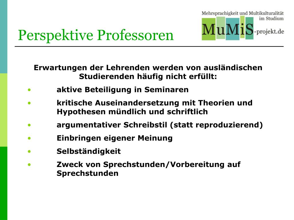 PPT Englisch in internationalen Studiengängen Reflexionsmaterialien