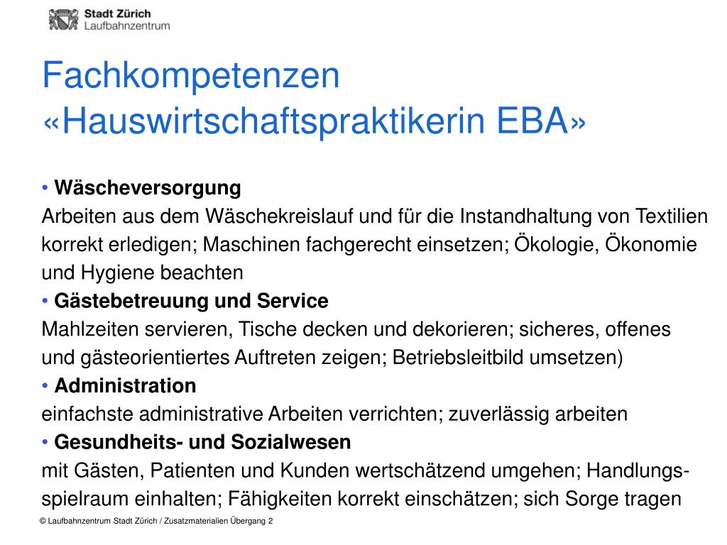 PPT Fachkompetenzen «Hauswirtschaftspraktikerin EBA» PowerPoint