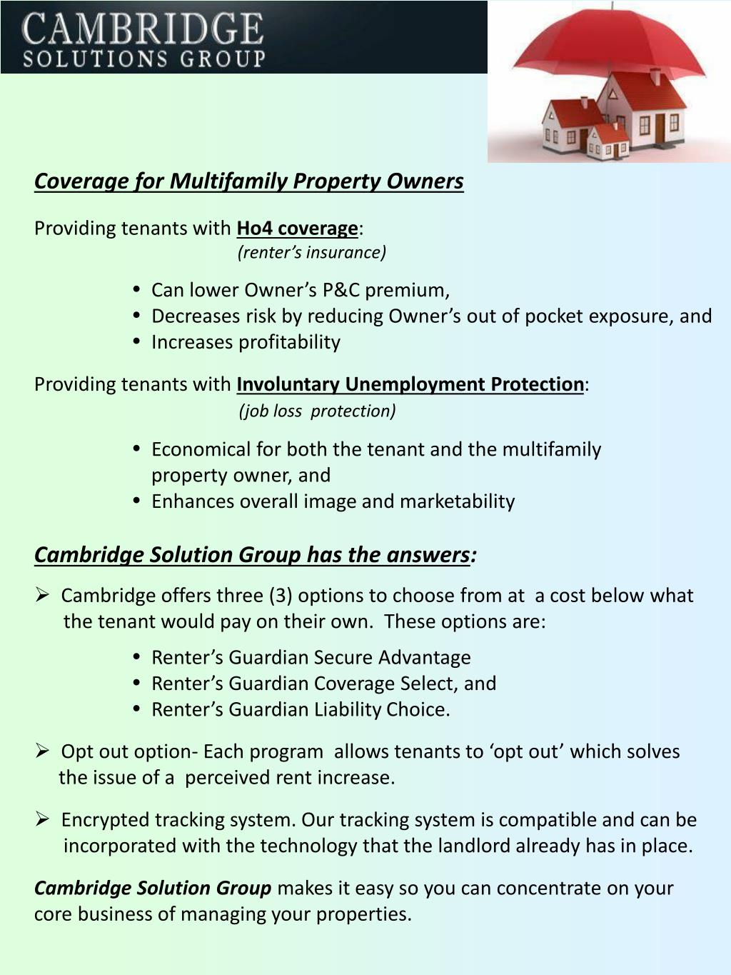 PPT Coverage for Multifamily Property Owners Providing tenants with