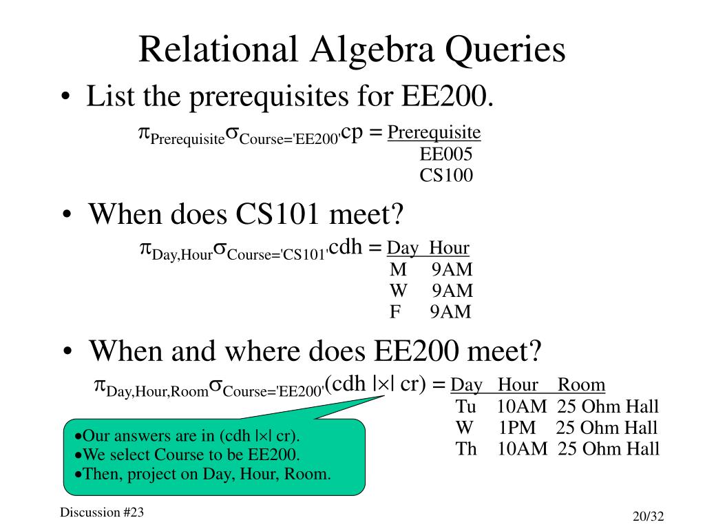 PPT Discussion 23 Relational Algebra PowerPoint Presentation, free