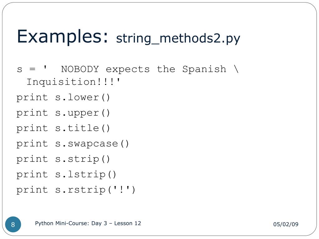 PPT Day 3 Lesson 12 More about strings PowerPoint Presentation
