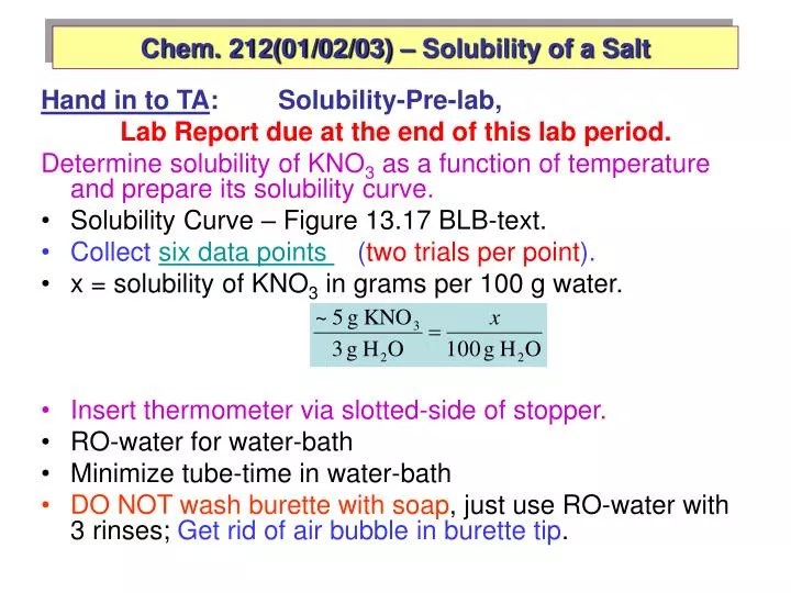 PPT Chem. 212(01/02/03) Solubility of a Salt PowerPoint