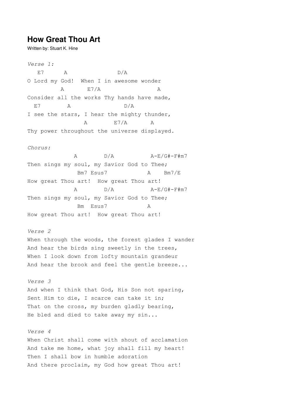 PPT How Great Thou Art Written by Stuart K. Hine Verse 1 E7 A D/A