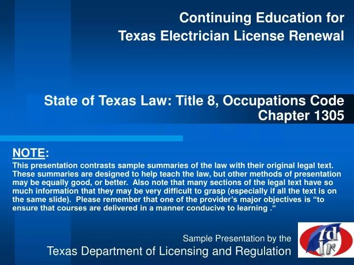 PPT Continuing Education for Texas Electrician License Renewal