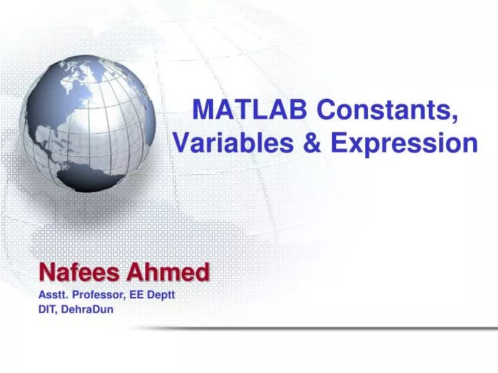 PPT MATLAB Constants, Variables & Expression PowerPoint Presentation