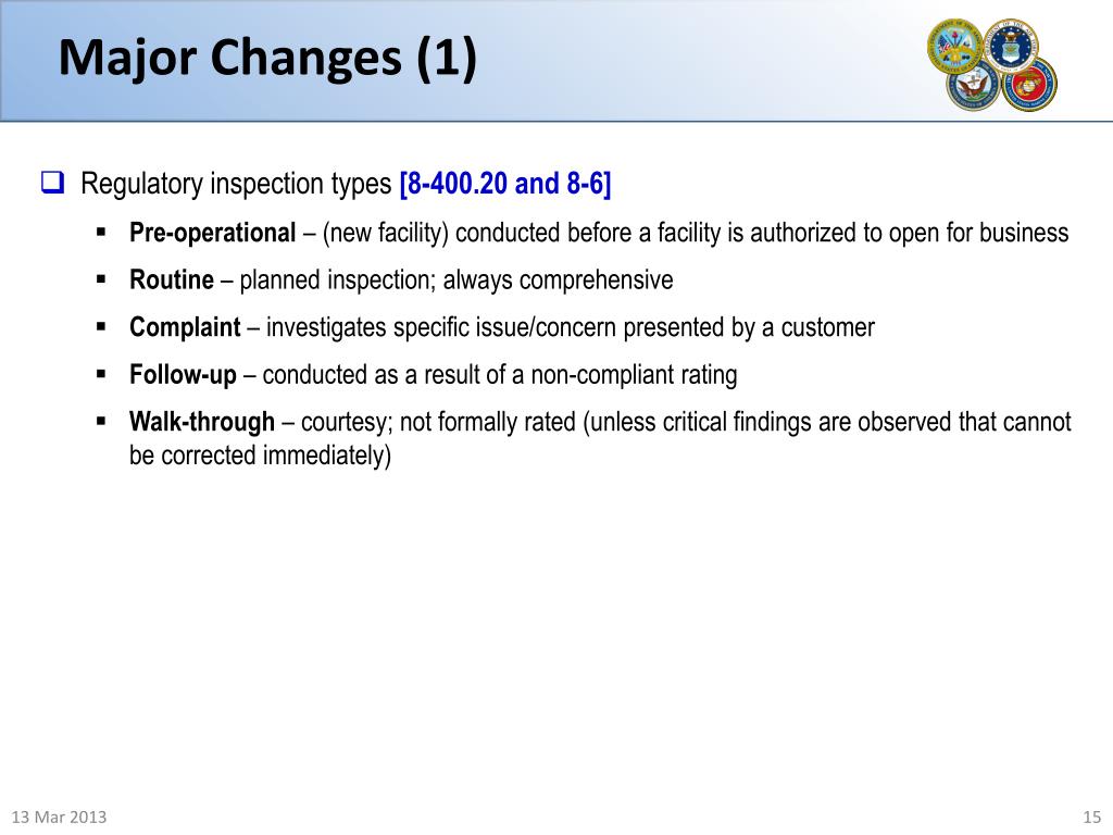 PPT Brief on new Triservice Food Code (TSFC) P5010, Chpt 1