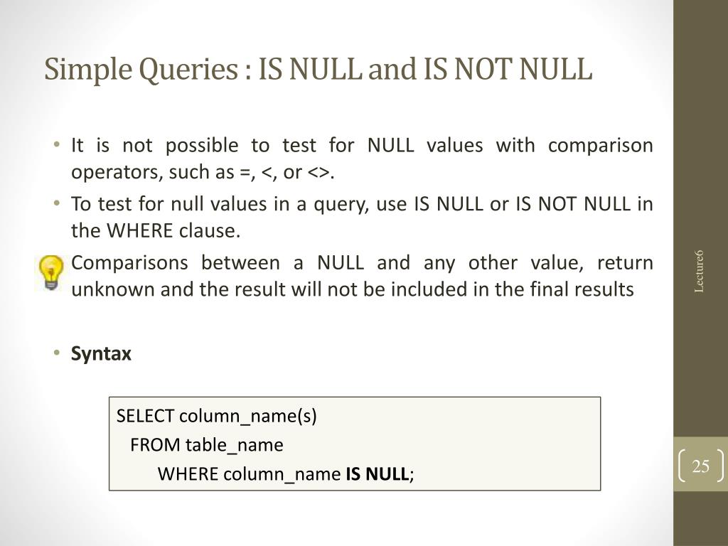 PPT Lecture6Data Manipulation in SQL , Simple SQL queries PowerPoint